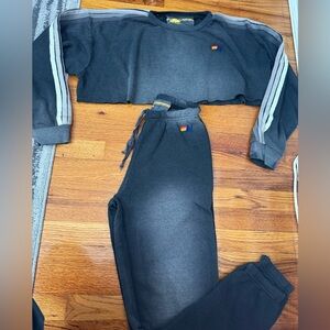 Aviator Nation Charcoal Jogger Set with Stripes